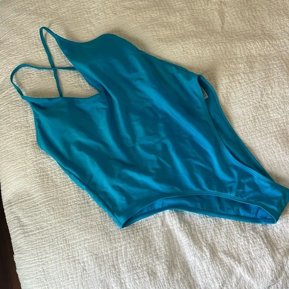 Electric blue Topshop one piece swimsuit; Size 8 (Fits like M/L). High leg - Picture 4 of 4